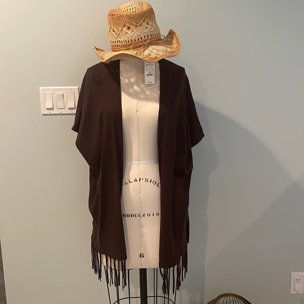 Womens Michael Kors Chocolate fringe sweater/cardigan NWT size M